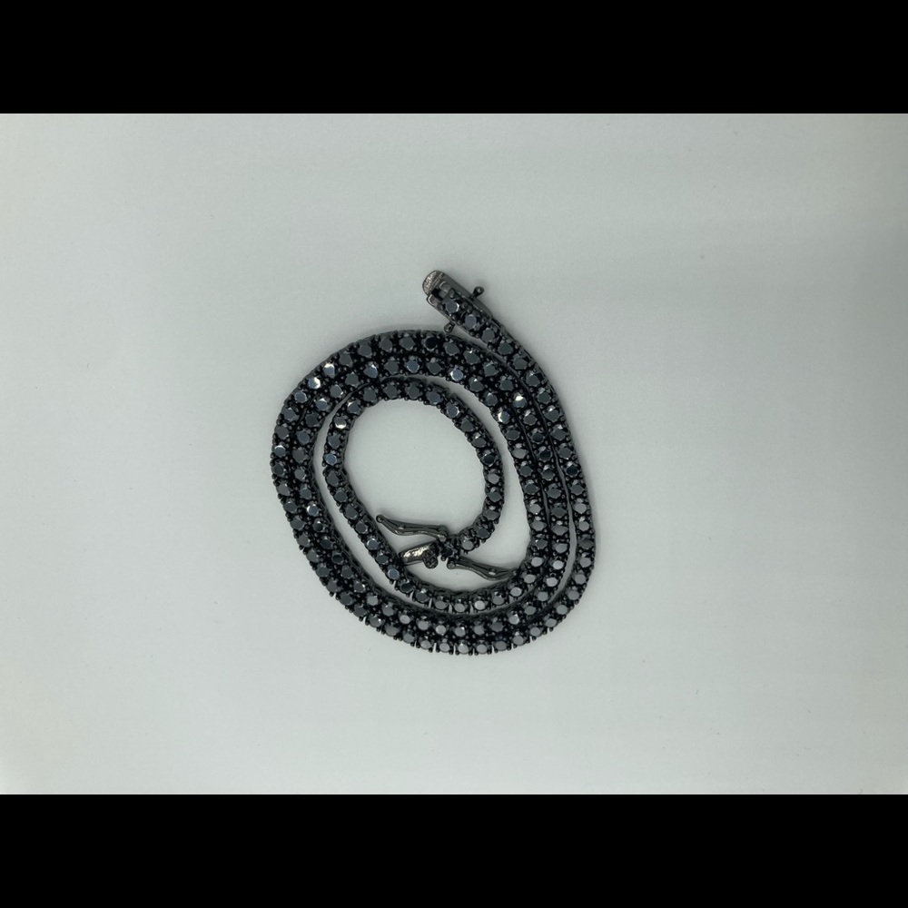 Black Moissanite Tennis Chain Necklace 925 Silver 18” 20” 3mm - Picture 5 of 5